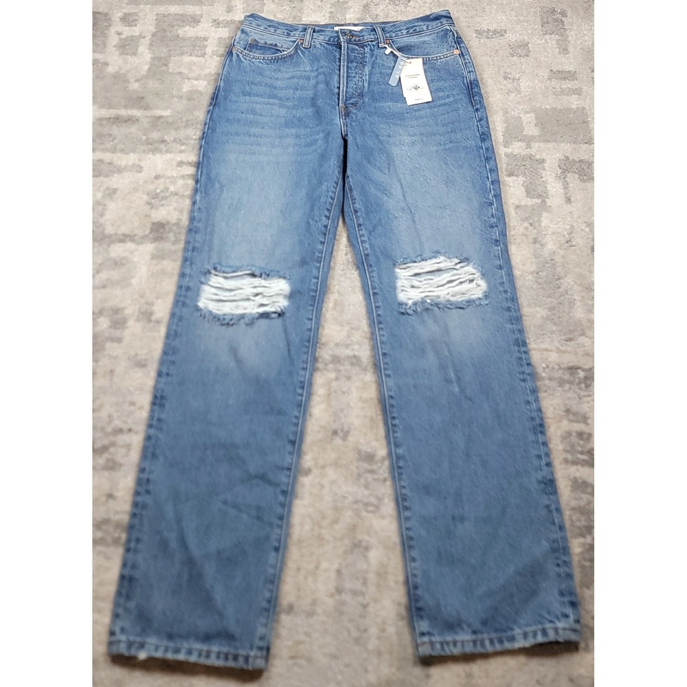 NWT MNG Denim Women's Blue Button Fly Relaxed‎ Baggy Fit Jeans Sz 8 32x30